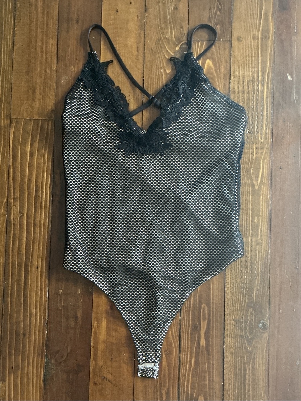 Express Black Lace-Trim Mesh Bodysuit